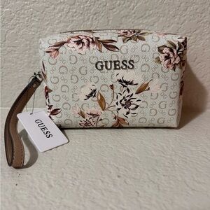 Guess Pink and Cream Cosmetic Bag with a Floral Design